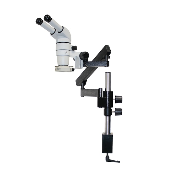 20 Deg.Head Stereo Zoom Microscope With LED Ring Light On Articulating Arm